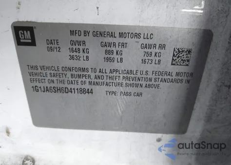 2013 Chevrolet Sonic Ls Auto z USA, uszkodzony, nr VIN 1G1JA6SH6D4118844